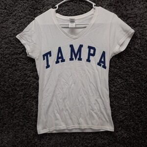 Tampa Florida Shirt Women Small White Casual Short Sleeve Scooped V Neck